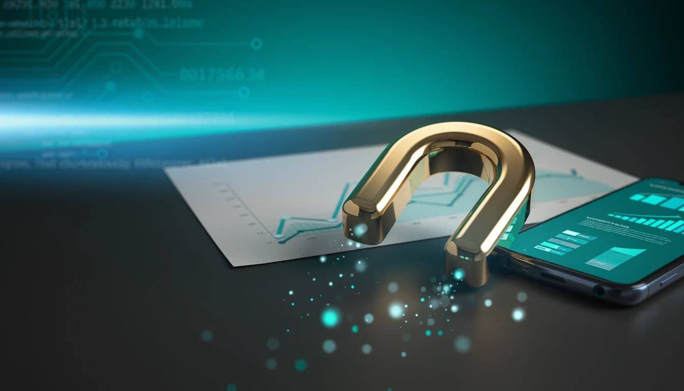 Ímã atraindo leads sobre gráficos em alta — marketing digital orientado a resultado da Alcance Tech
