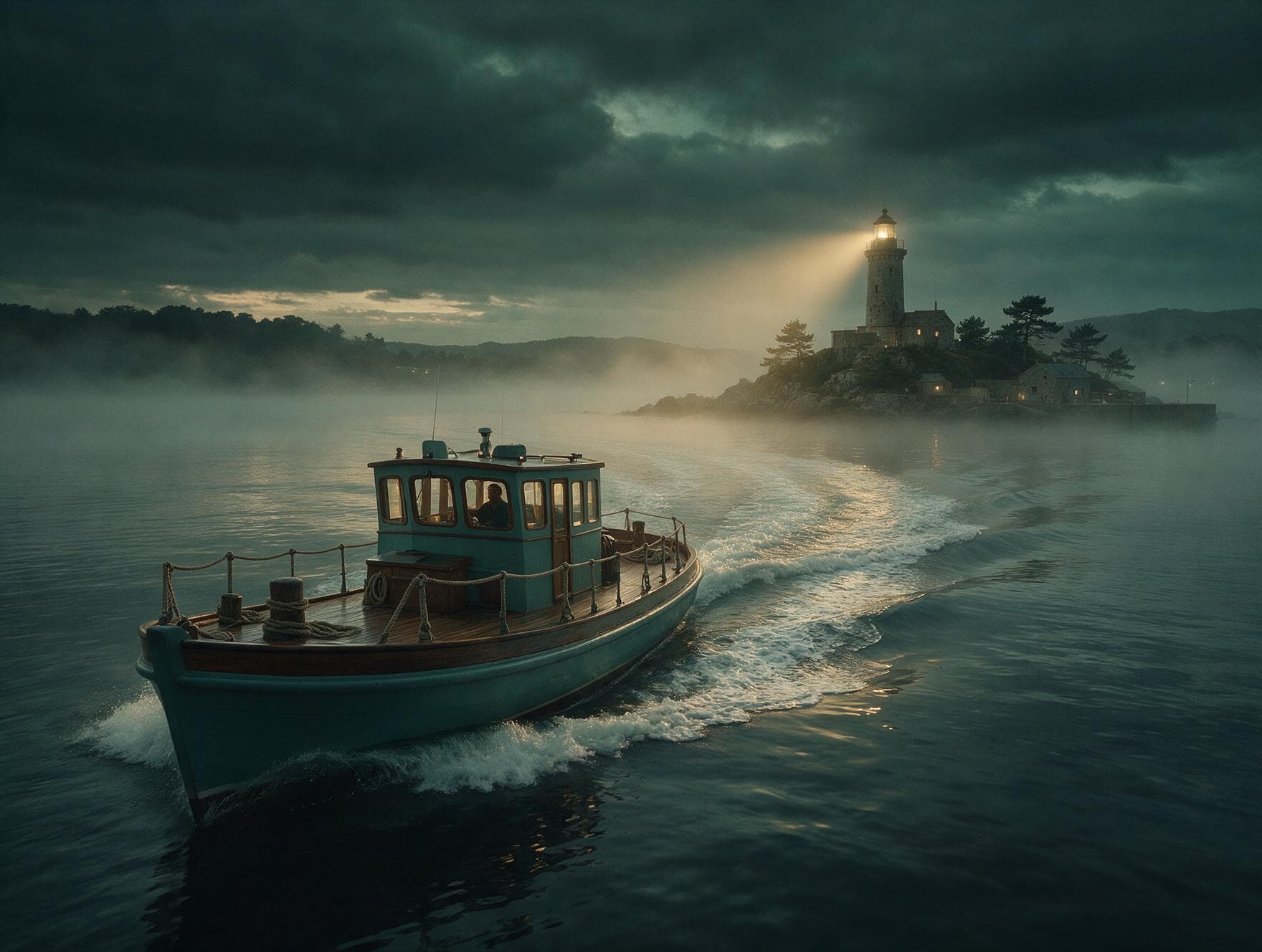 Feixe de luz de um farol sobre o mar