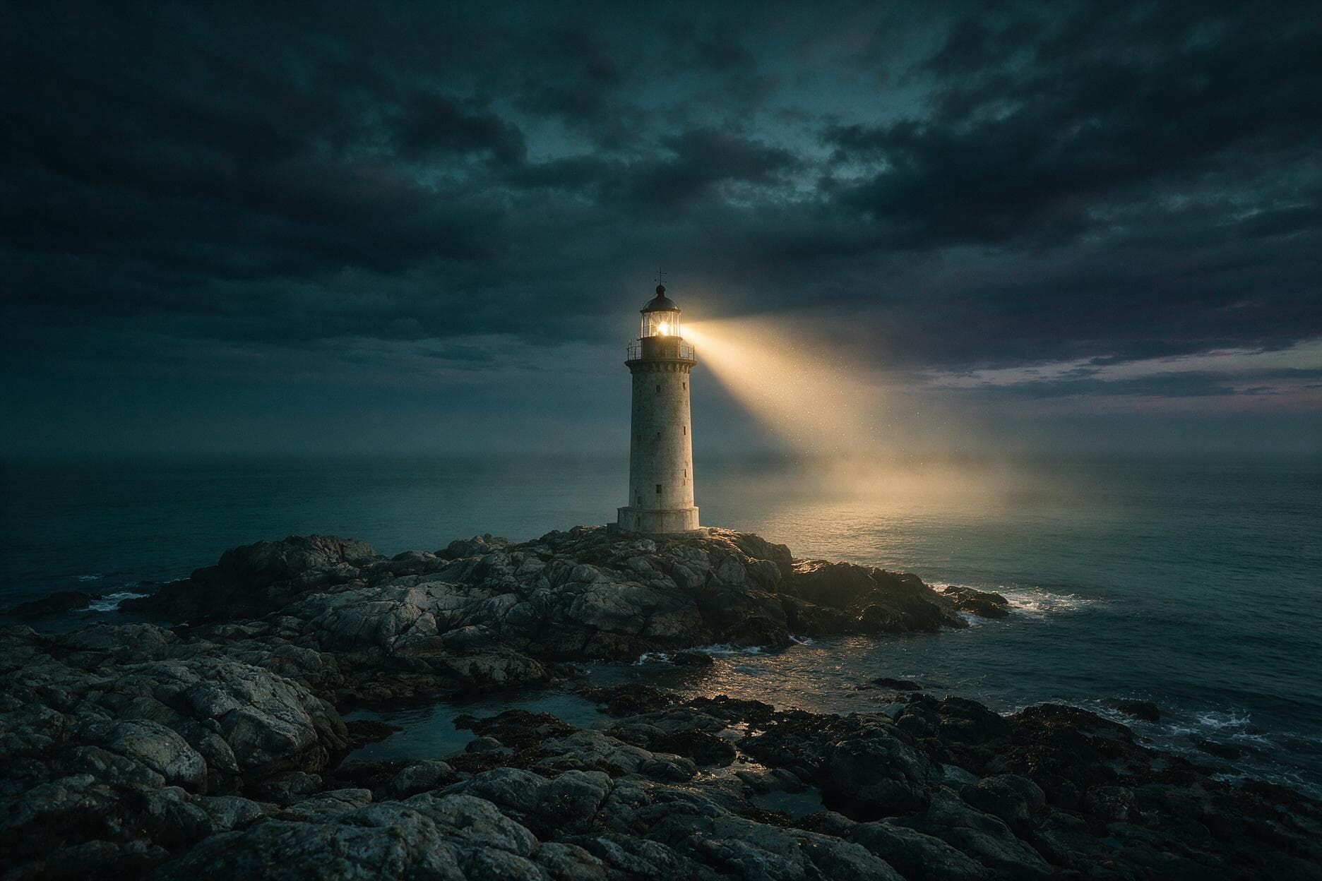 Farol iluminando a costa à noite: quem procura por você enxerga de longe